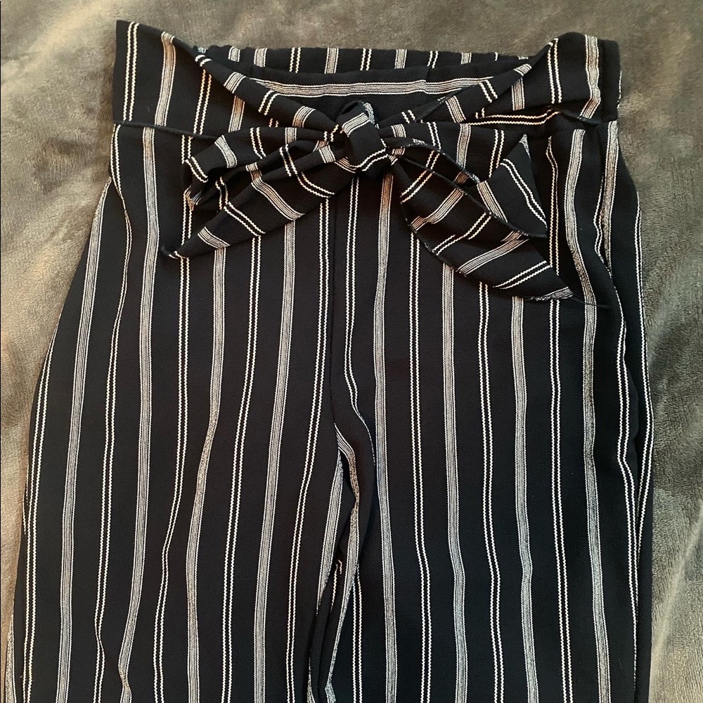 blue and white flowy pants